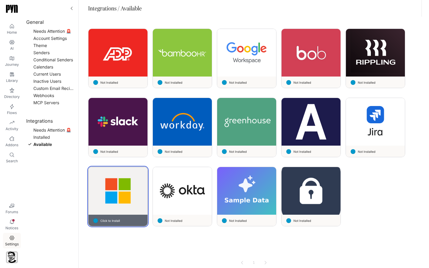 The Available gallery with the Microsoft 365 tile highlighted.